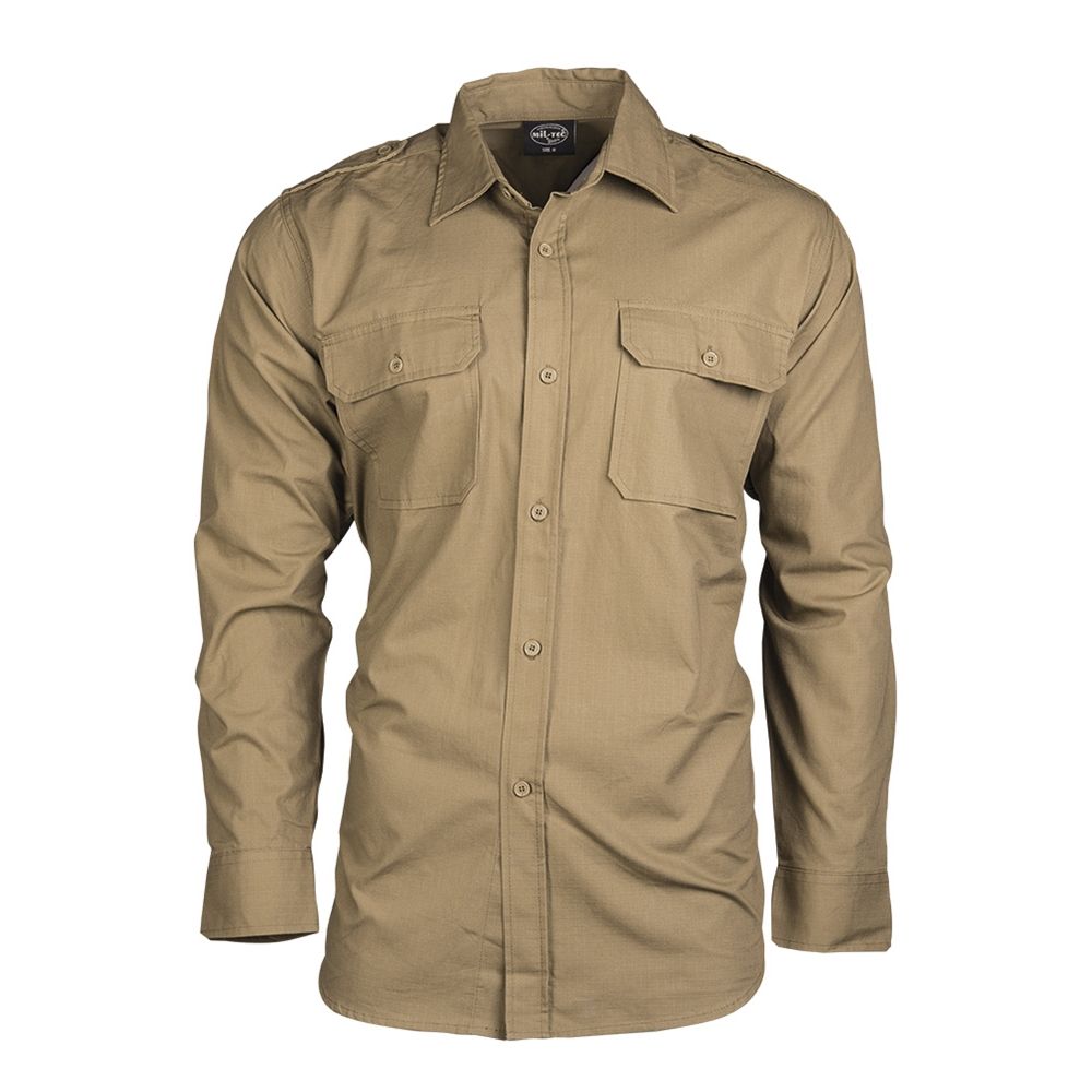 Camisa de campo COYOTE rip-stop 100% algodón con dos bolsillos de pecho