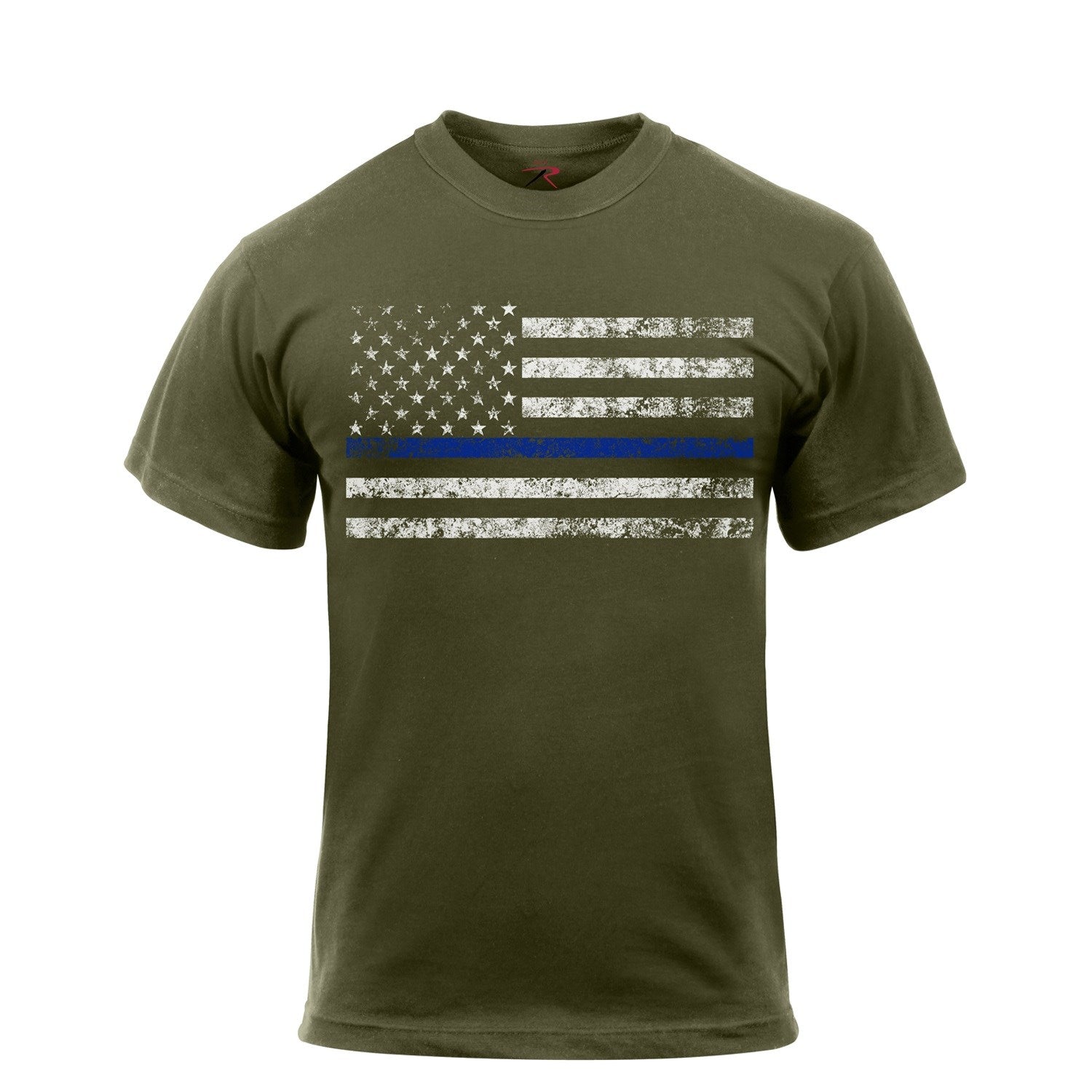 Camiseta negra con bandera de EE. UU. y franja azul THIN BLUE LINE en apoyo a la policía