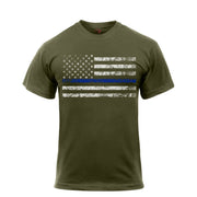 Camiseta negra con bandera de EE. UU. y franja azul THIN BLUE LINE en apoyo a la policía