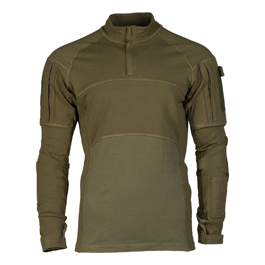 Camisa táctica ASSAULT de MIL-TEC, material elástico y transpirable con cuello alto y bolsillos en bíceps