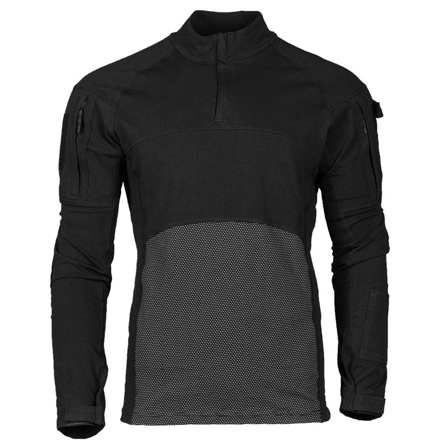 Camisa táctica ASSAULT MIL-TEC negra con cuello alto y bolsillos en los bíceps