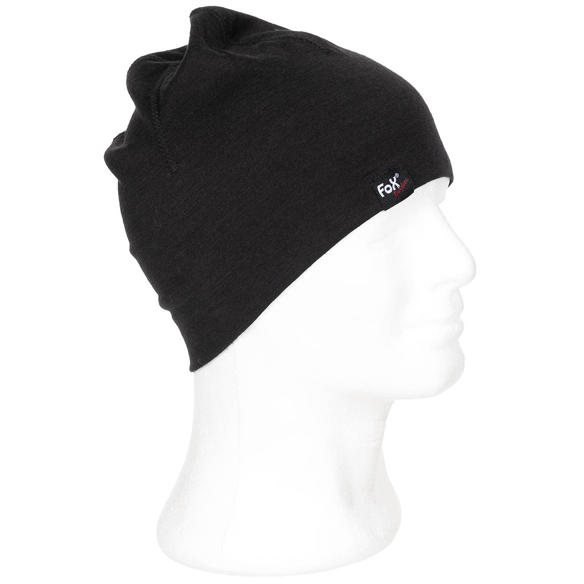 Gorro Beanie Merino Lite negro sobre fondo blanco