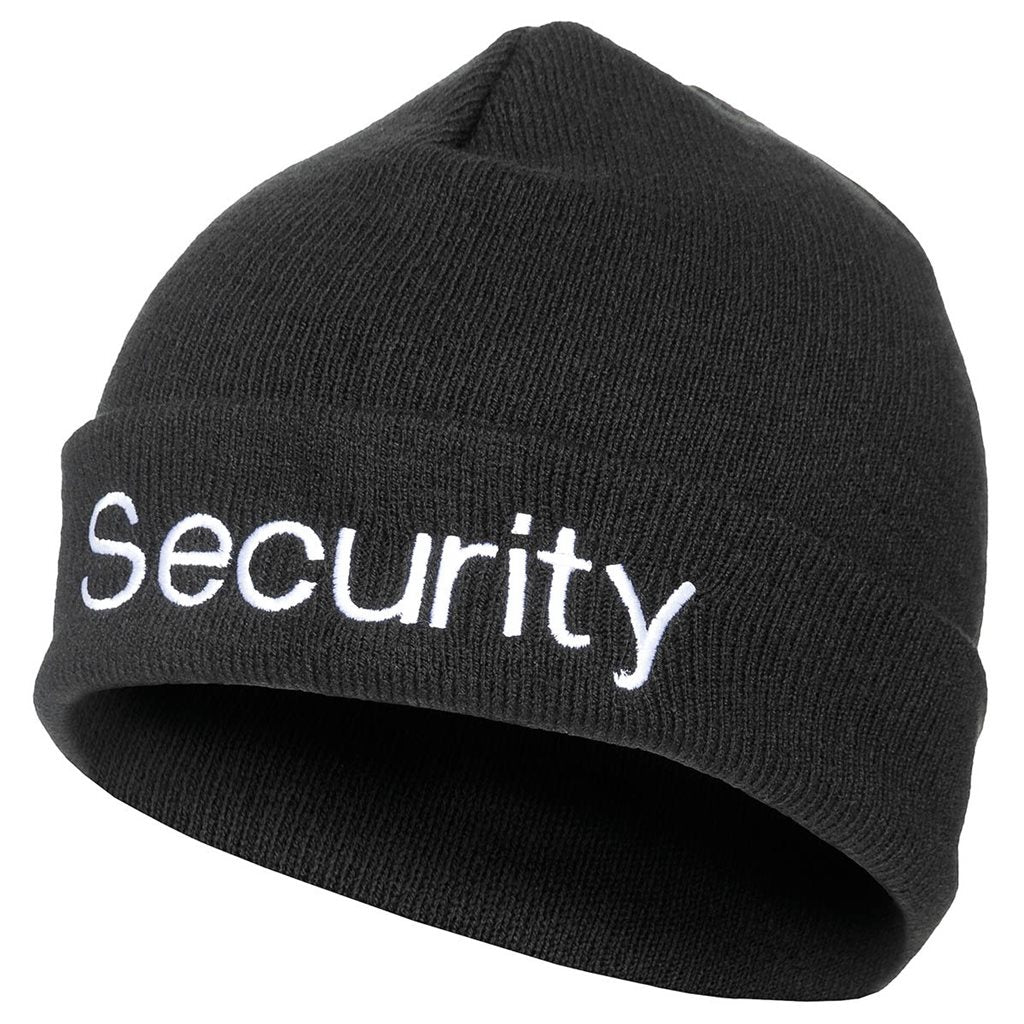 Gorro negro tejido con bordado plateado 'Security'