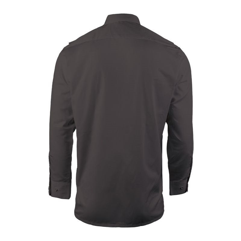 Camisa SERVIS negra de manga larga con botones, dos bolsillos de pecho y hombreras