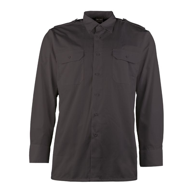 Camisa SERVIS negra de manga larga con botones, dos bolsillos de pecho y hombreras