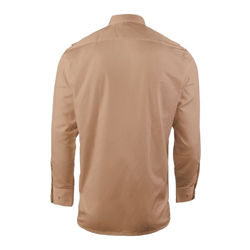 Camisa de servicio khaki manga larga con bolsillos y hombreras