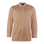 Camisa de servicio khaki manga larga con bolsillos y hombreras