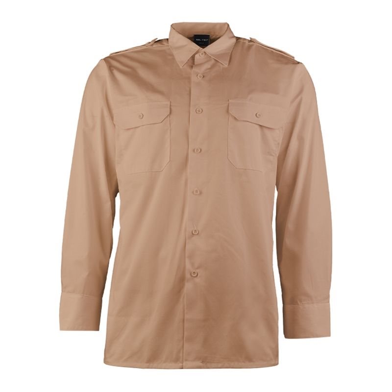 Camisa de servicio khaki manga larga con bolsillos y hombreras