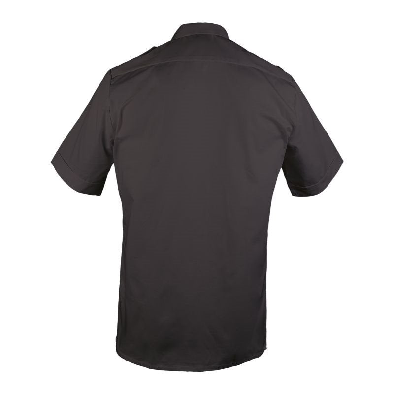 Camisa SERVIS negra de manga corta con bolsillos, hombreras y botones