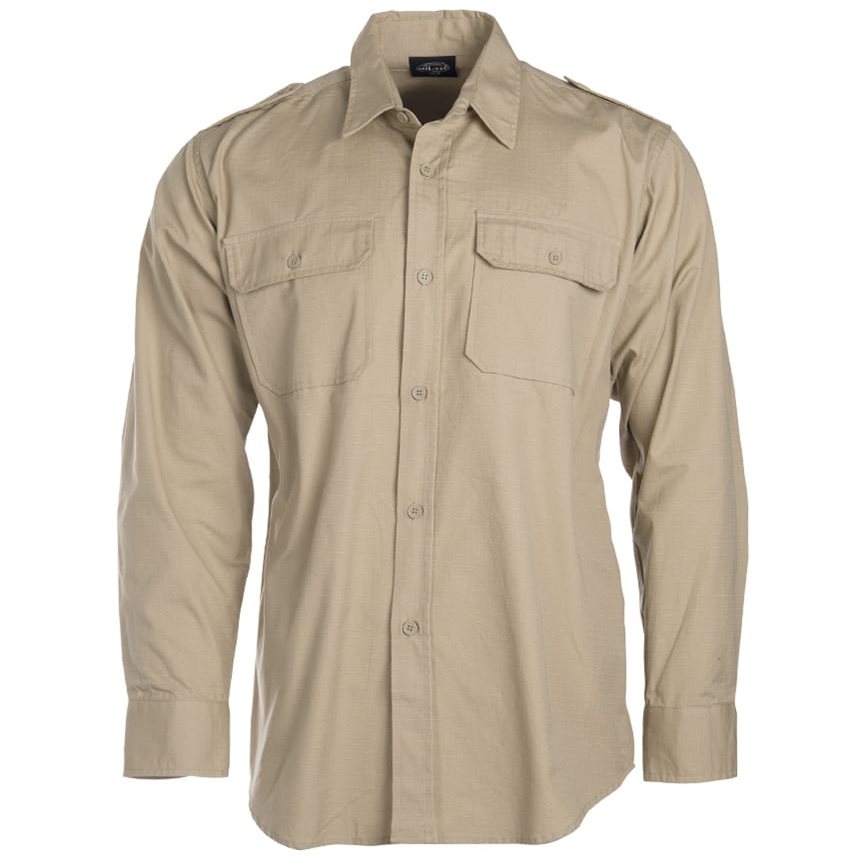 Camisa TROPICAL khaki de algodon, cierre de botones y corte recto