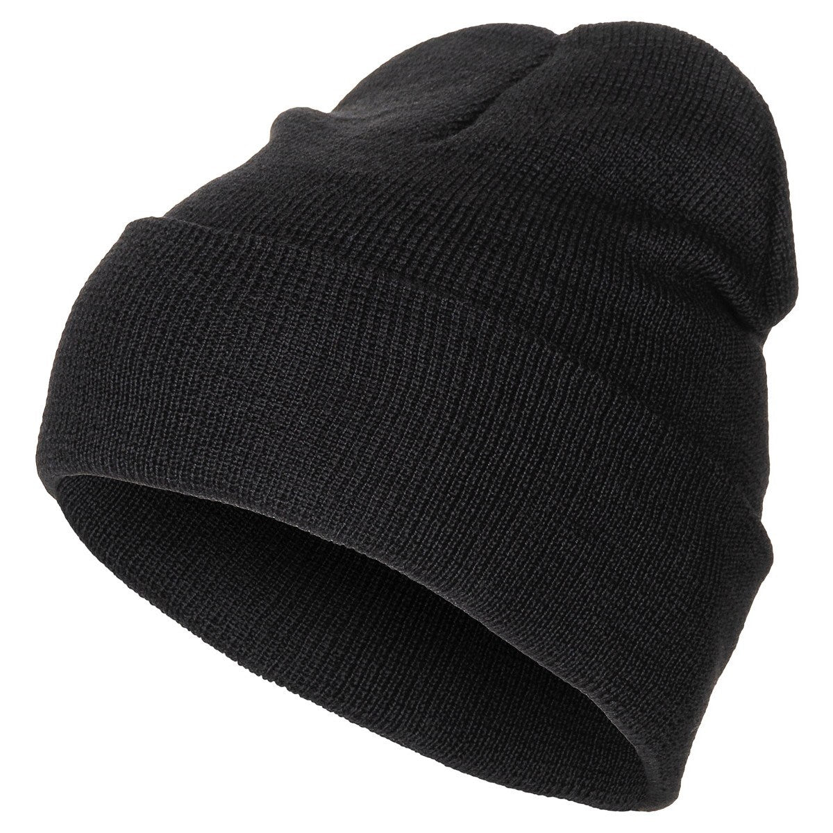 Gorro de punto fino 100% lana negro, gorro tejido clásico visto de frente