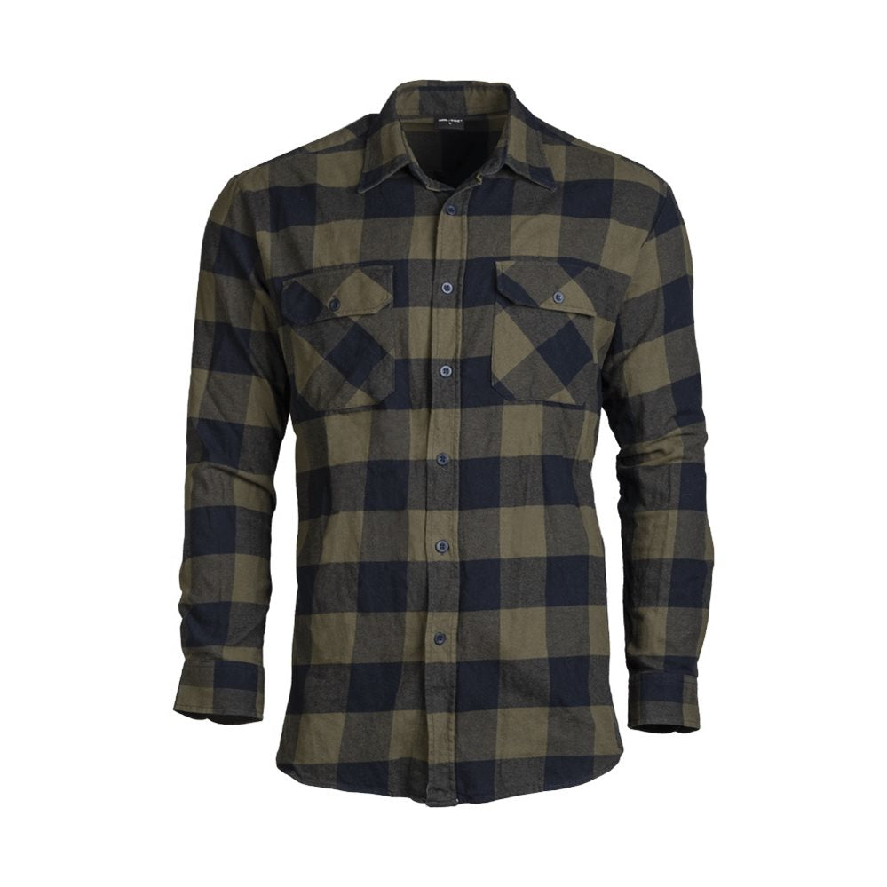 Camisa leñador MIL-TEC ligera de algodón verde y negra con bolsillos de pecho y puños ajustables