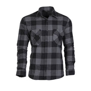 Camisa leñador MIL-TEC verano gris/negra de algodón transpirable con botones y dos bolsillos de pecho