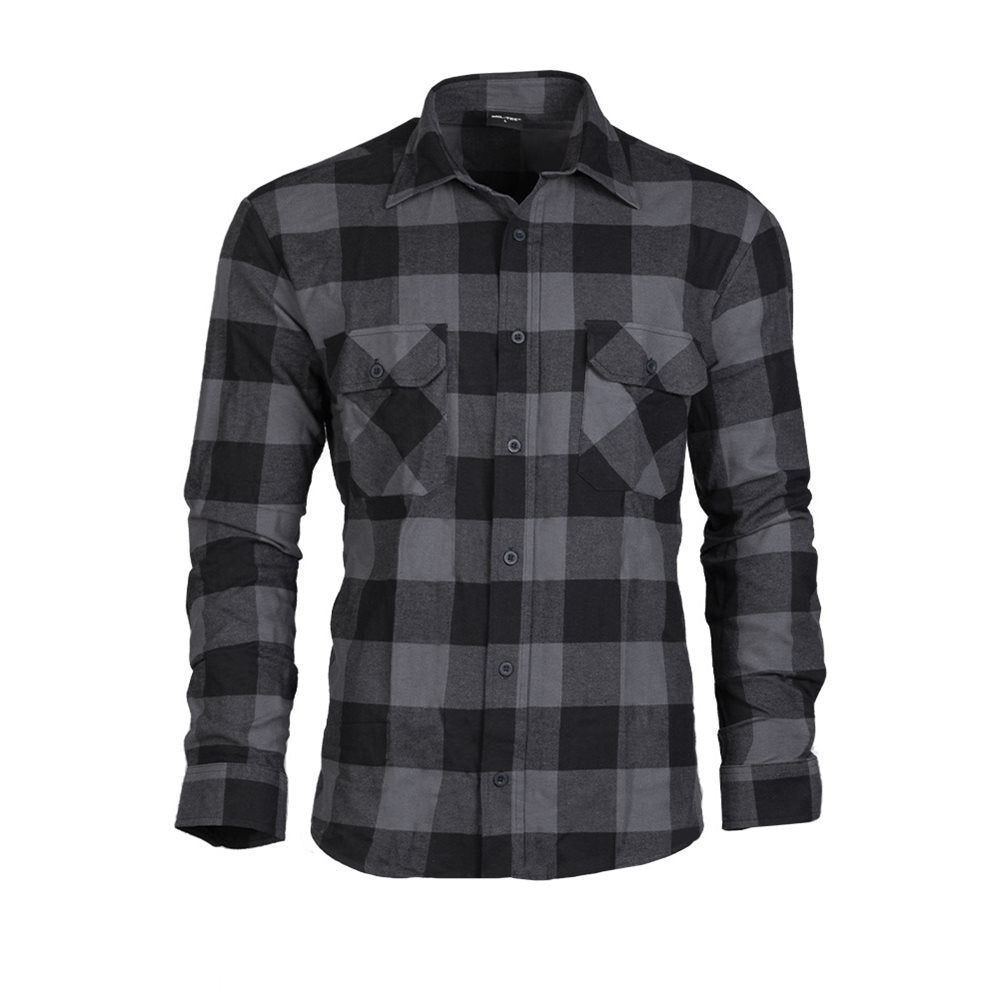 Camisa leñador MIL-TEC verano gris/negra de algodón transpirable con botones y dos bolsillos de pecho