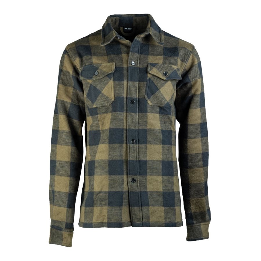 Camisa leñador verde y negra a cuadros de algodón 330 g/m² con botones