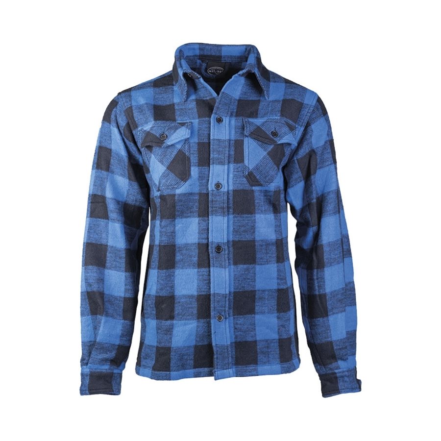 Camisa leñador azul y negra de cuadros con botones, algodon 330 g/m²