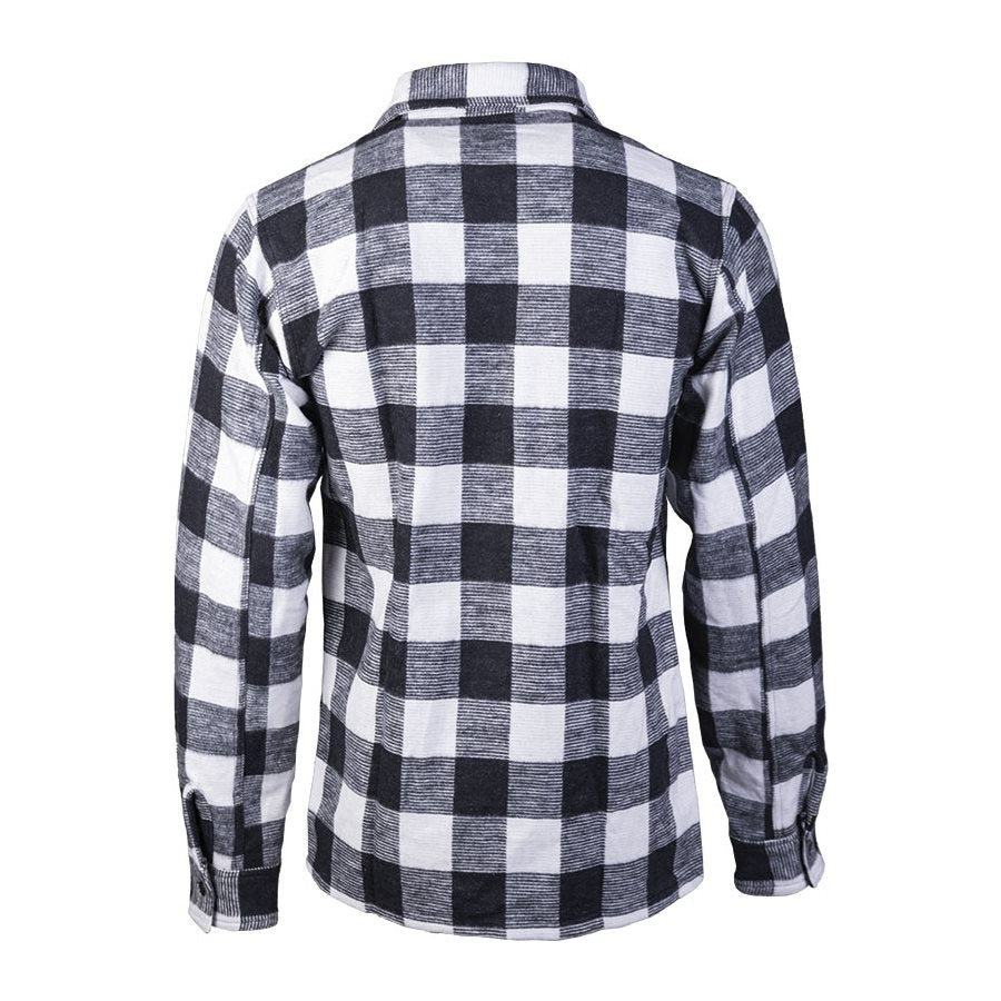 Camisa leñador blanca y negra a cuadros, cierre de botones, algodón 330 g/m²