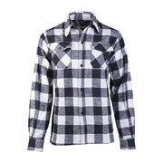 Camisa leñador blanca y negra a cuadros, cierre de botones, algodón 330 g/m²