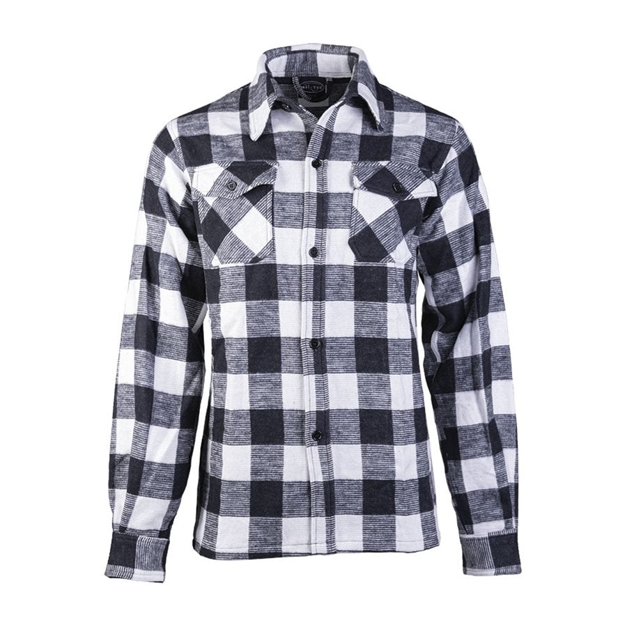 Camisa leñador blanca y negra a cuadros, cierre de botones, algodón 330 g/m²