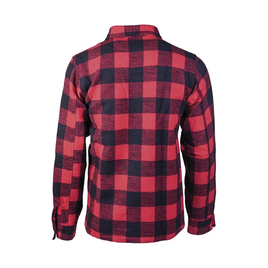 Camisa de leñador roja y negra a cuadros, algodón 330 g/m², manga larga y cierre de botones