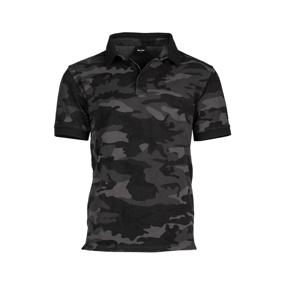 Polo corto MIL-TEC 100% algodón, corte deportivo, cuello alzado y cierre de botones