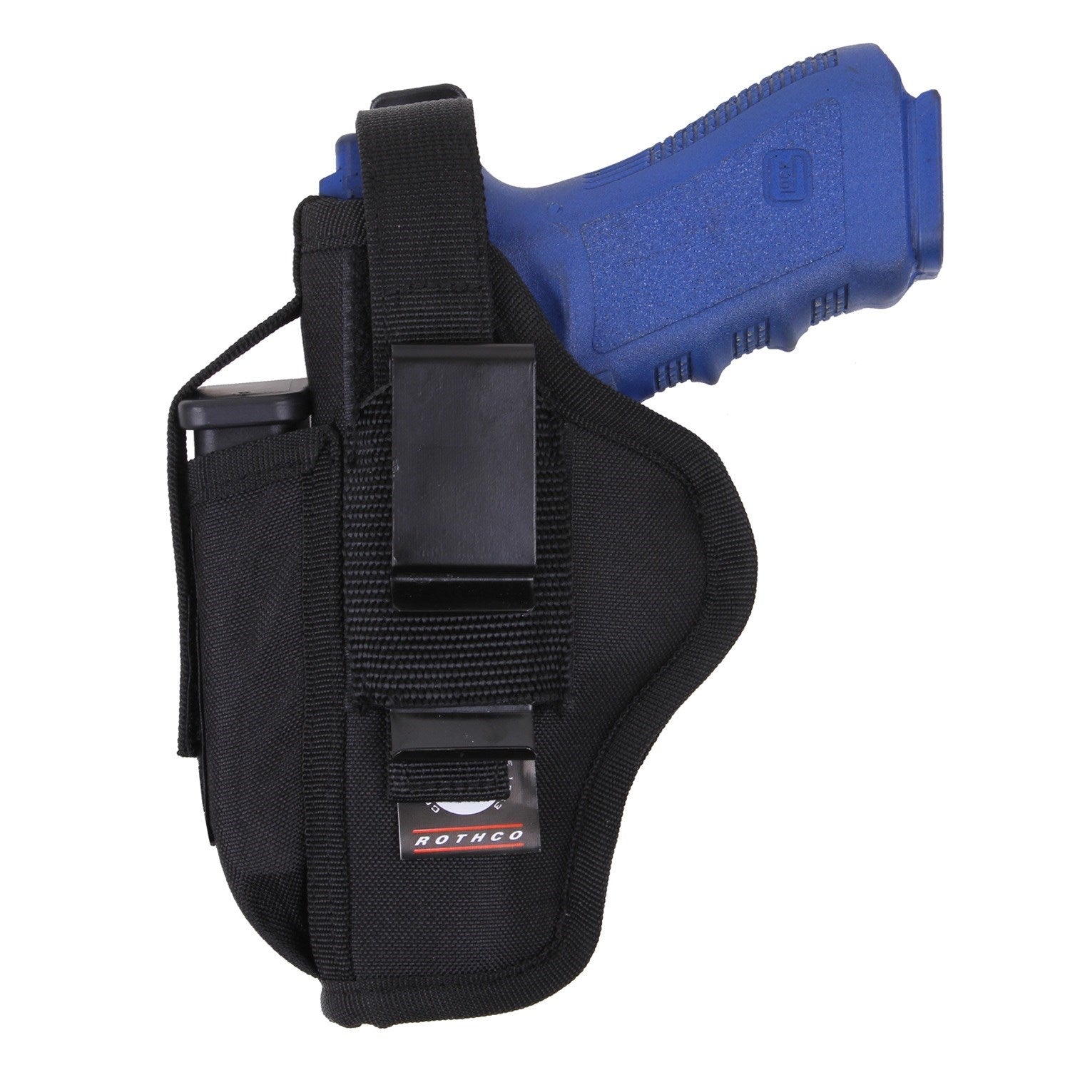 Funda para pistola reversible negra con espacio para un cargador, fabricada en poliéster 600D
