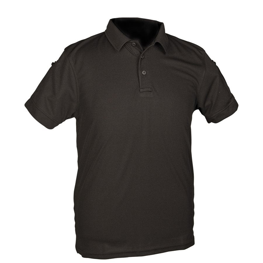 Polo TACTICAL QUICK DRY negro MIL-TEC, manga corta, panel VELCRO y dos bolsillos pequeños