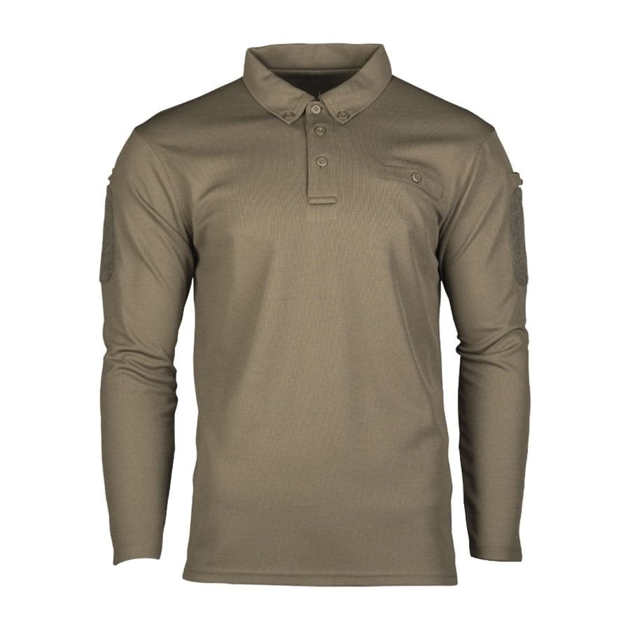 Poloshirt táctico MIL-TEC manga larga verde con panel VELCRO y dos bolsillos pequeños