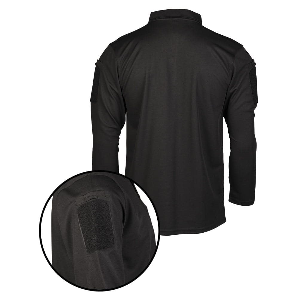 Polo táctico negro manga larga MIL-TEC con panel VELCRO y bolsillos