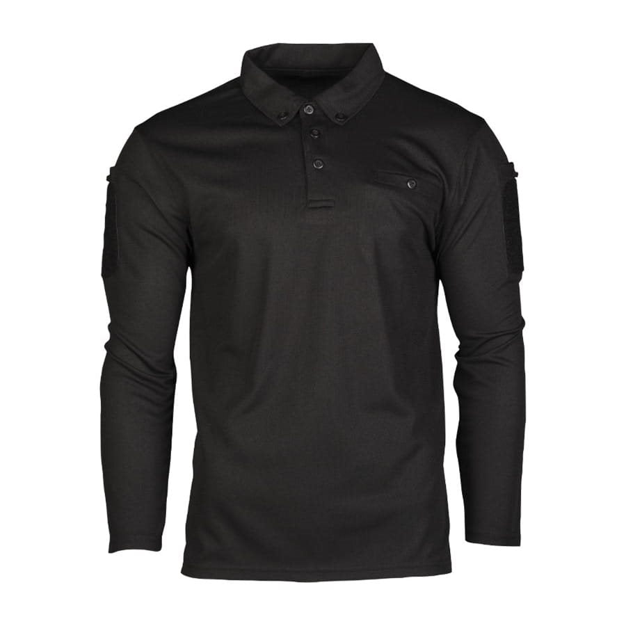 Polo táctico negro manga larga MIL-TEC con panel VELCRO y bolsillos
