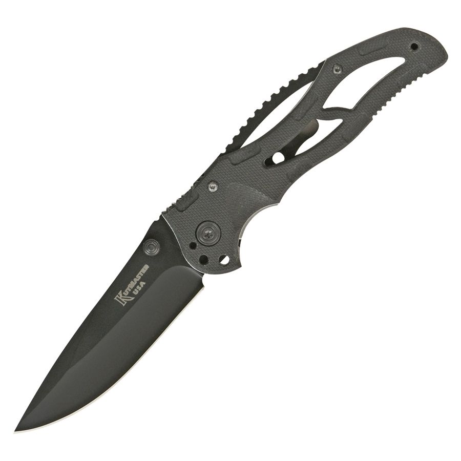 Navaja plegable BLACK MONSTER con hoja lisa negra y mango G10, clip metálico
