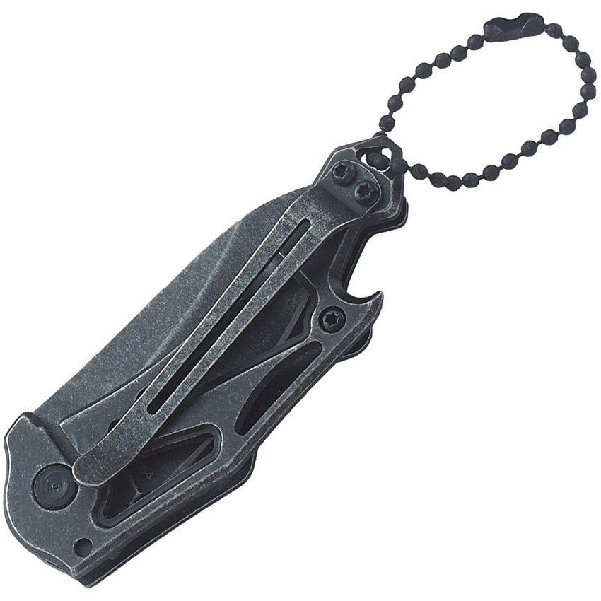 Navaja plegable KEYCHAIN negra con hoja lisa y clip de bolsillo