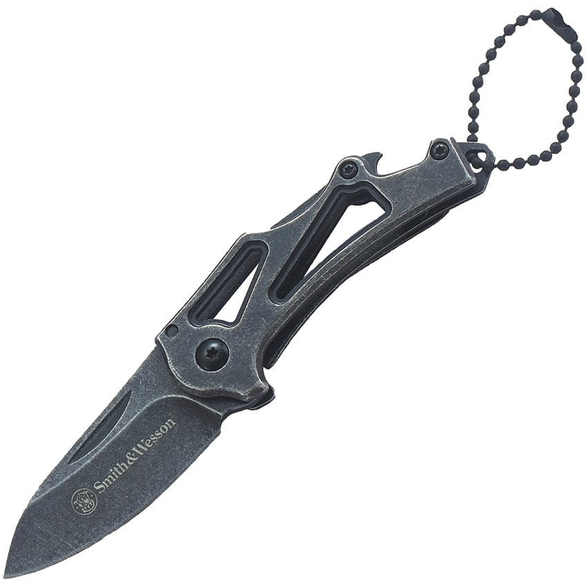 Navaja plegable KEYCHAIN negra con hoja lisa y clip de bolsillo