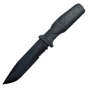 Cuchillo fijo SEARCH and RESCUE con filo parcialmente dentado y funda de nylon negra con afilador