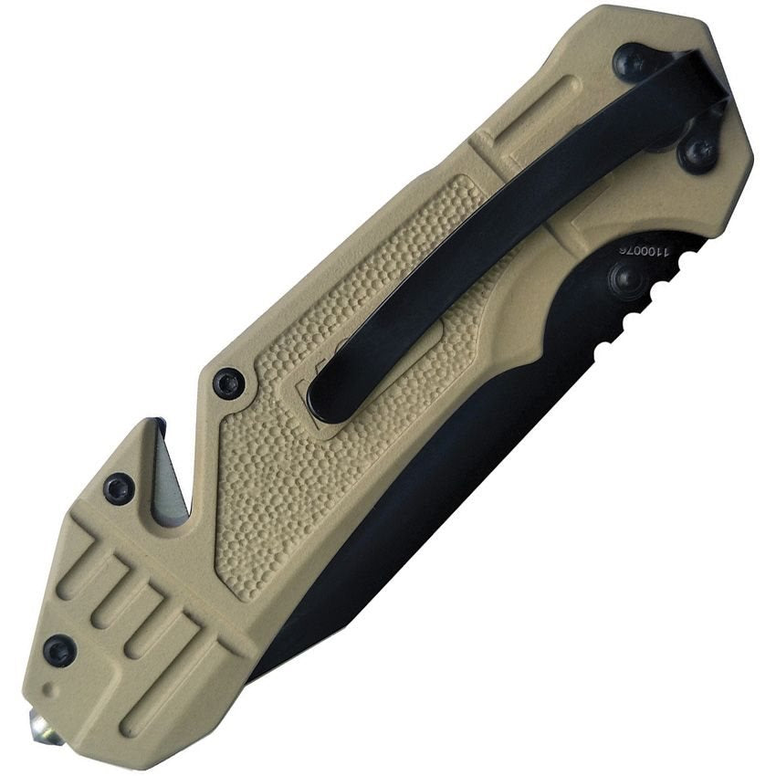 Navaja táctica M&P 1100076, hoja tanto combinada negra con cortador