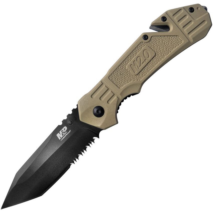 Navaja táctica M&P 1100076, hoja tanto combinada negra con cortador