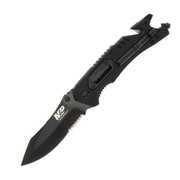 Navaja plegable Smith & Wesson 1100079 negra, hoja combinada 8Cr13MoV y mango de aluminio con goma texturizada