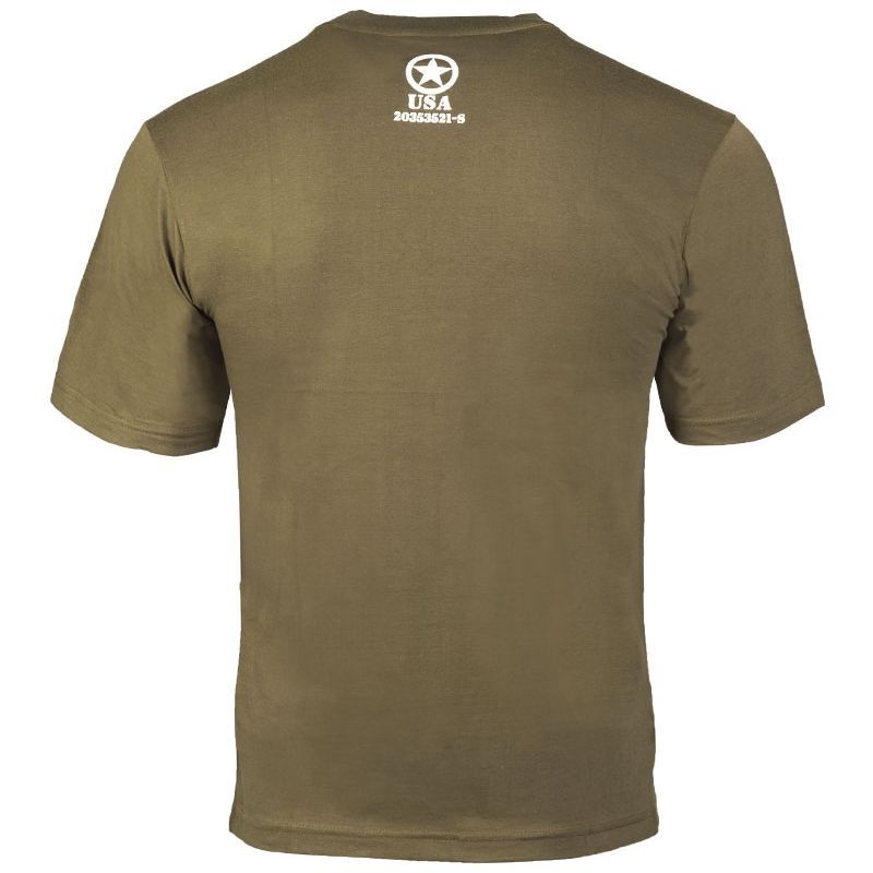 Camiseta verde USA con estrella en el pecho y detalle detrás del cuello