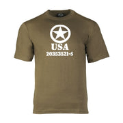 Camiseta verde USA con estrella en el pecho y detalle detrás del cuello