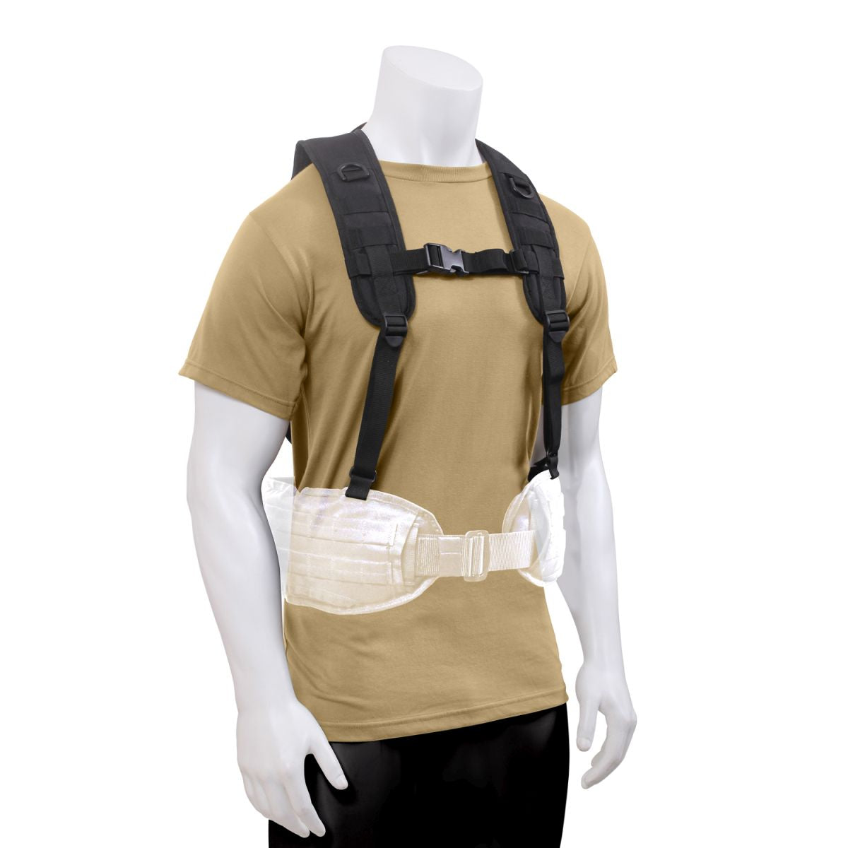 Tirantes tácticos Treky Battle Harness negros con panel velcro en la espalda y cintas MOLLE, poliéster 600D