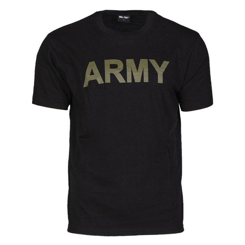 Camiseta negra con estampado ARMY, manga corta, algodón JERSEY 140-145 g/m²