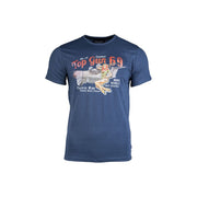 Camiseta azul de manga corta con motivo PIN UP en el pecho.