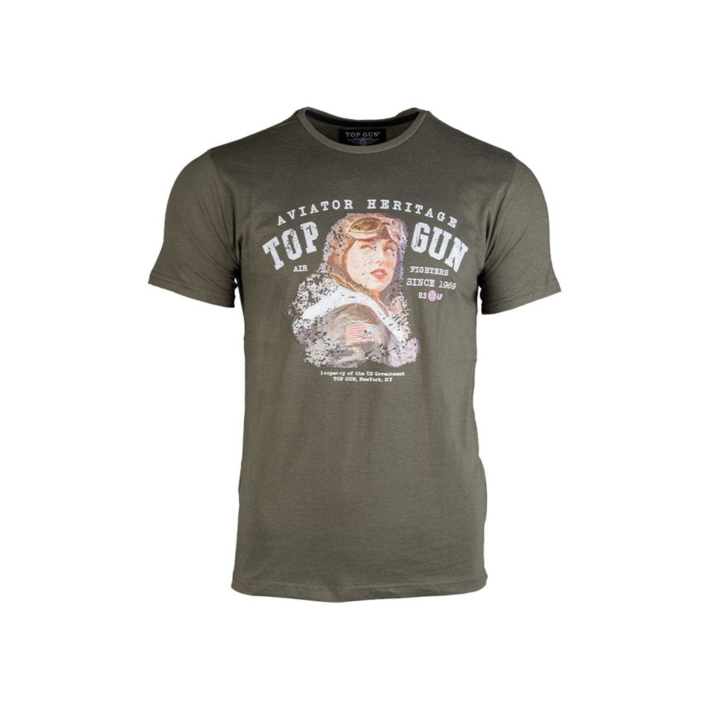 Camiseta manga corta verde con motivo AVIATOR en el pecho