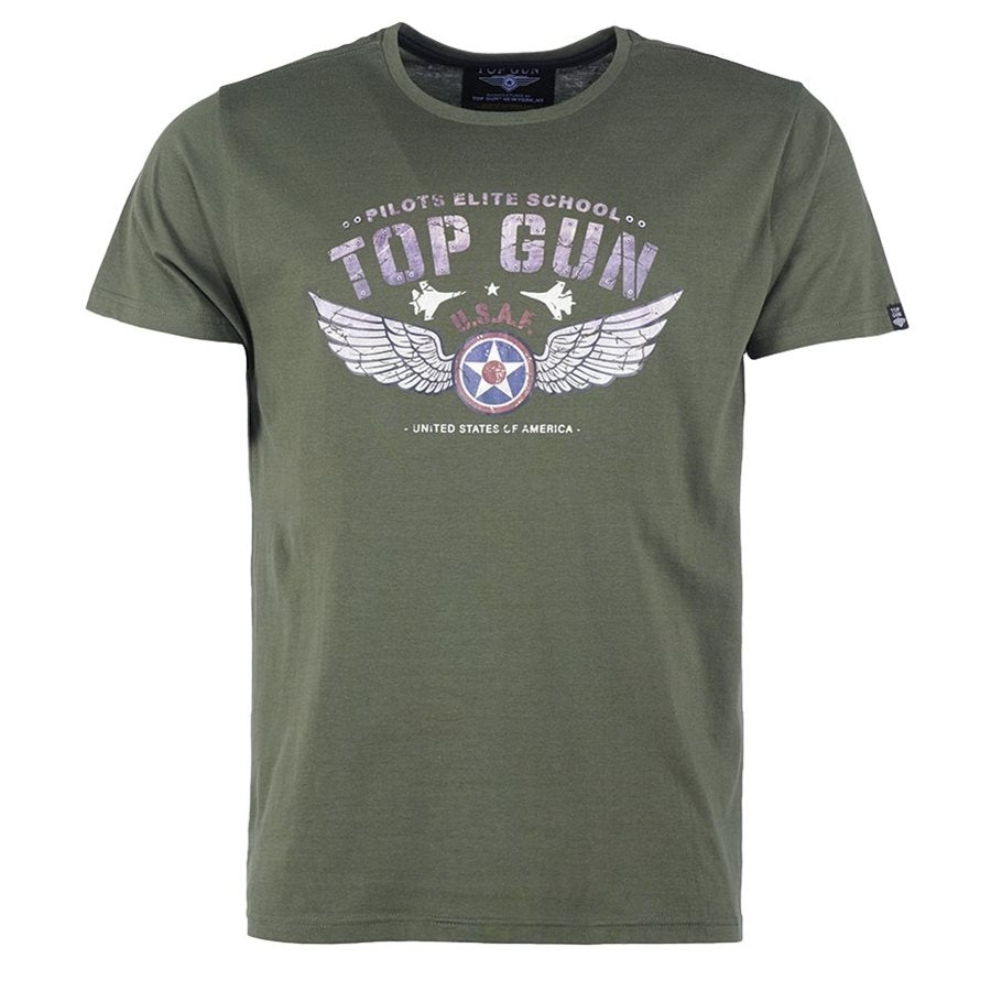 Camiseta verde PILOTS ELITE SCHOOL con motivo de aviación en el pecho