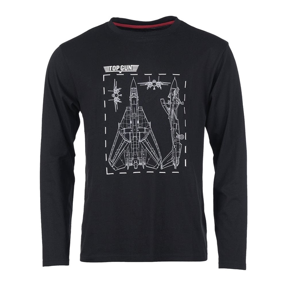 Camiseta negra de manga larga TOP GUN de MIL-TEC con motivo en el pecho