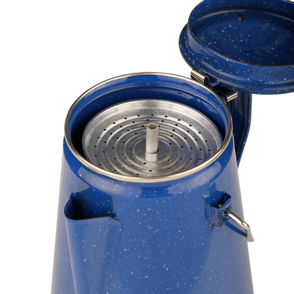 Hervidor esmaltado azul WESTERN 2 L con percolador, borde y asa plateados