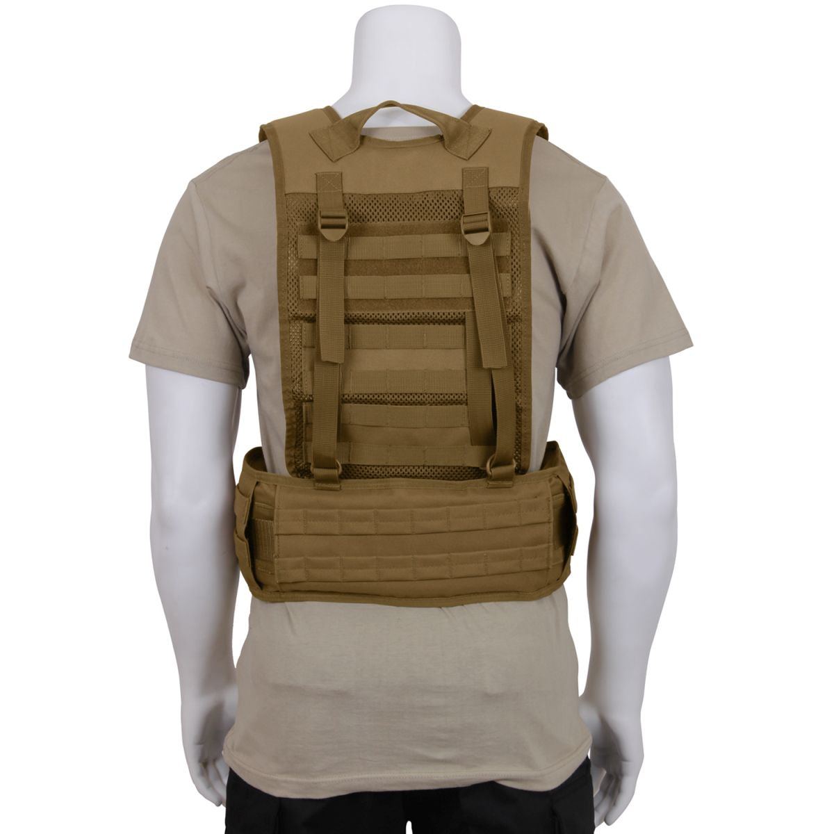 Tirantes tácticos Treky Battle Harness negros con panel velcro en la espalda y cintas MOLLE, poliéster 600D