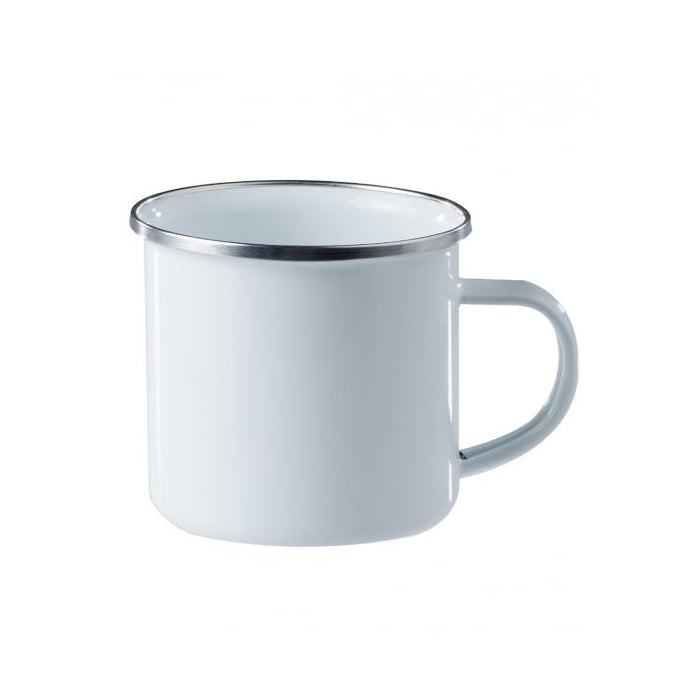 Taza esmaltada blanca 350 ml con borde de acero inoxidable (imagen del producto)