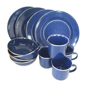 Set de vajilla esmaltada WESTERN 12 piezas azul con borde: 4 platos 26 cm, 4 cuencos 16 cm, 4 tazas 8 cm