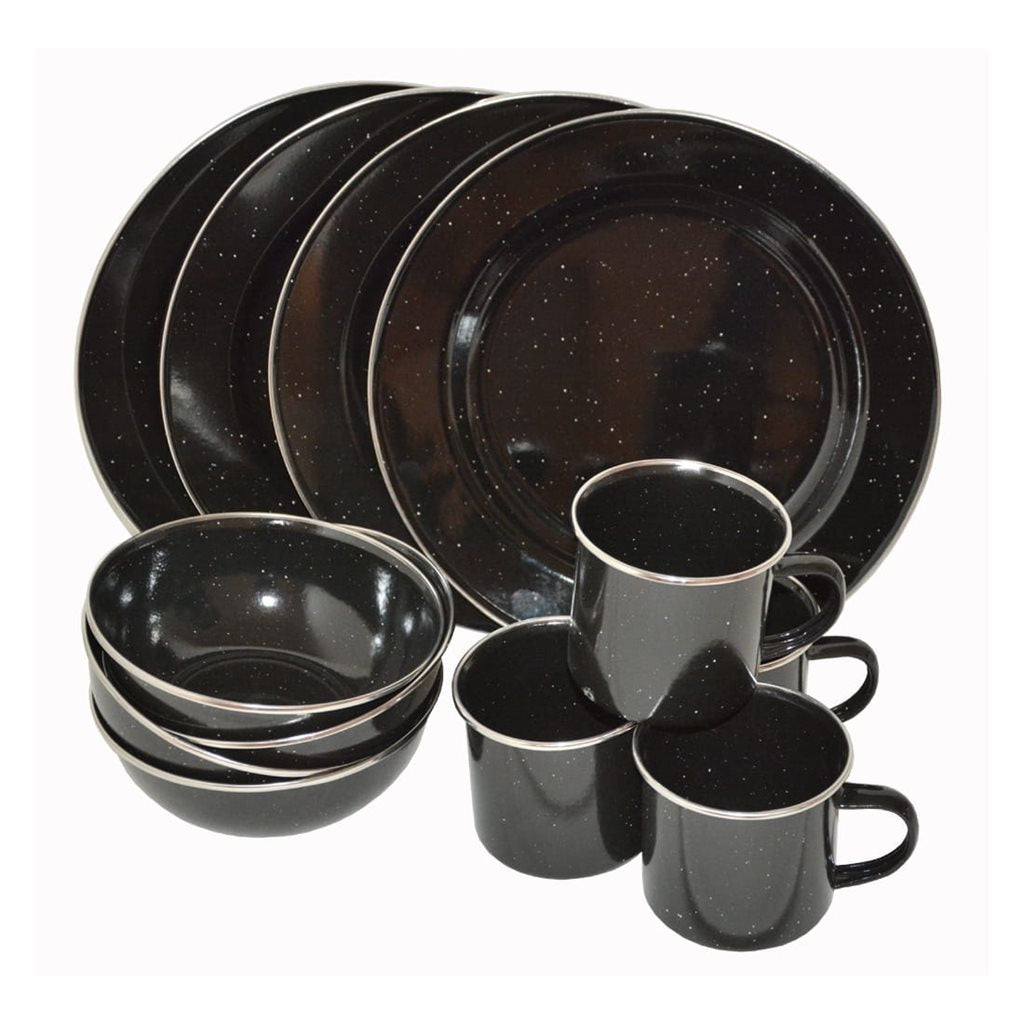 Set de vajilla esmaltada WESTERN 12 piezas azul: 4 platos Ø26 cm, 4 cuencos Ø16 cm y 4 tazas Ø8 cm